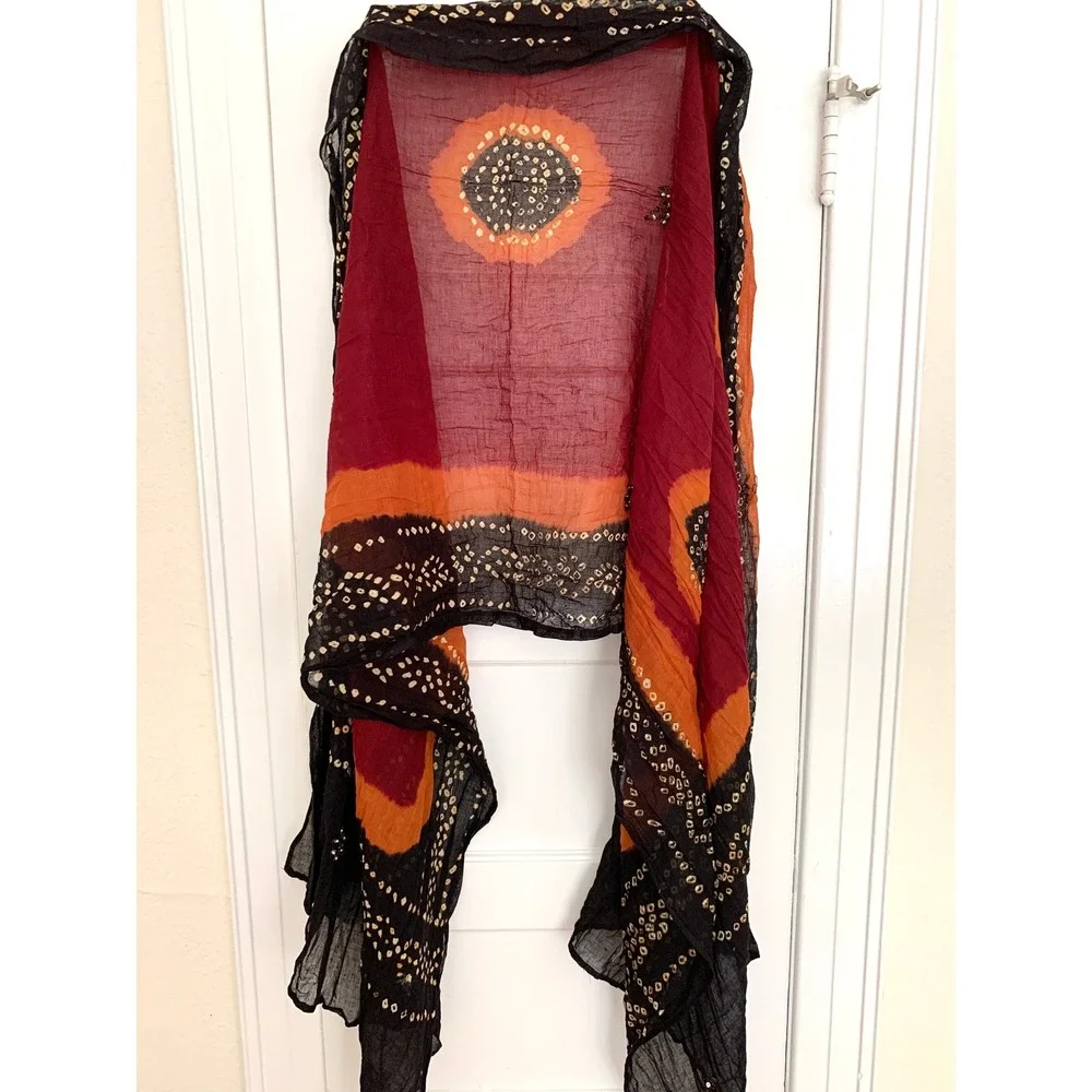 Gypsy Sheer Scarf Delicate Silver Sequins Rectangle 42 x 96 Maroon Black Orange
